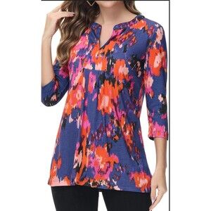 MCEDAR Womens 3/4 Sleeve Floral Printed V Neck Blouses Casual Tunic Tops